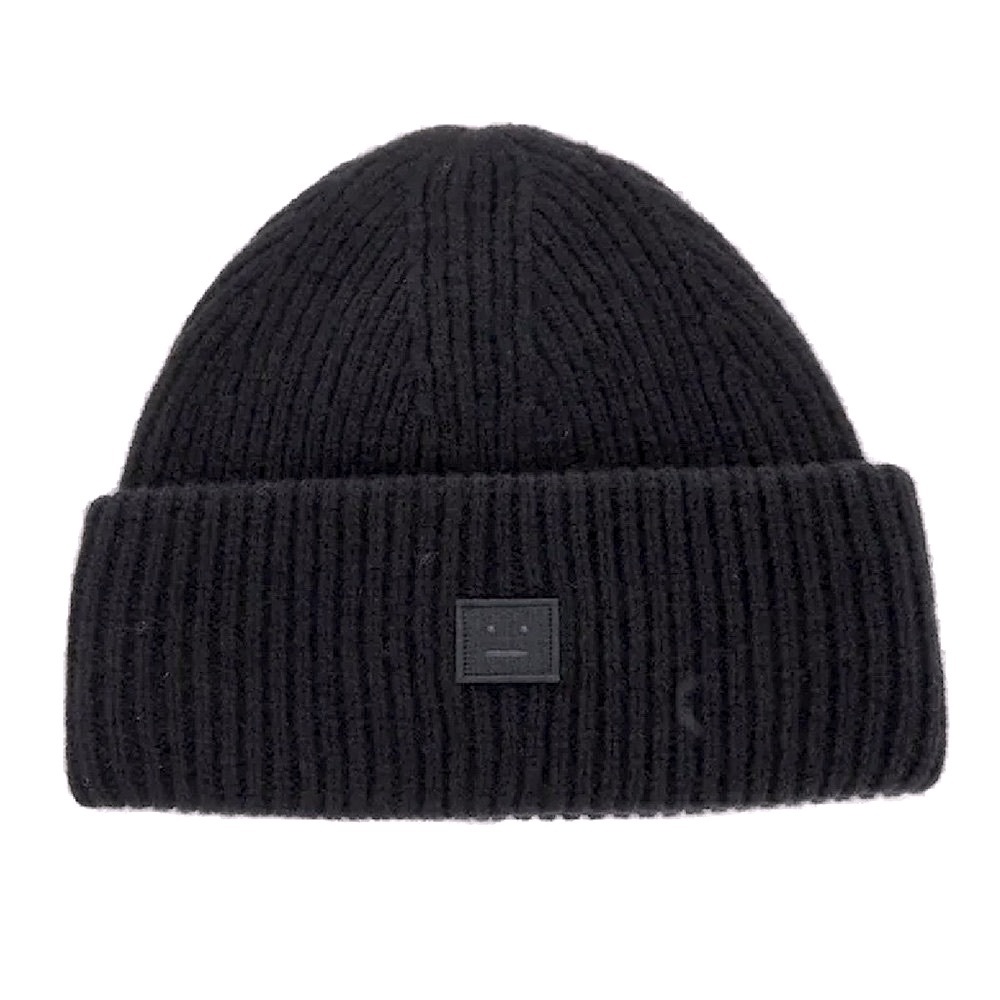 NWT Acne Studios Unisex Ribbed Logo Patch Wool Beanie | Black | OS